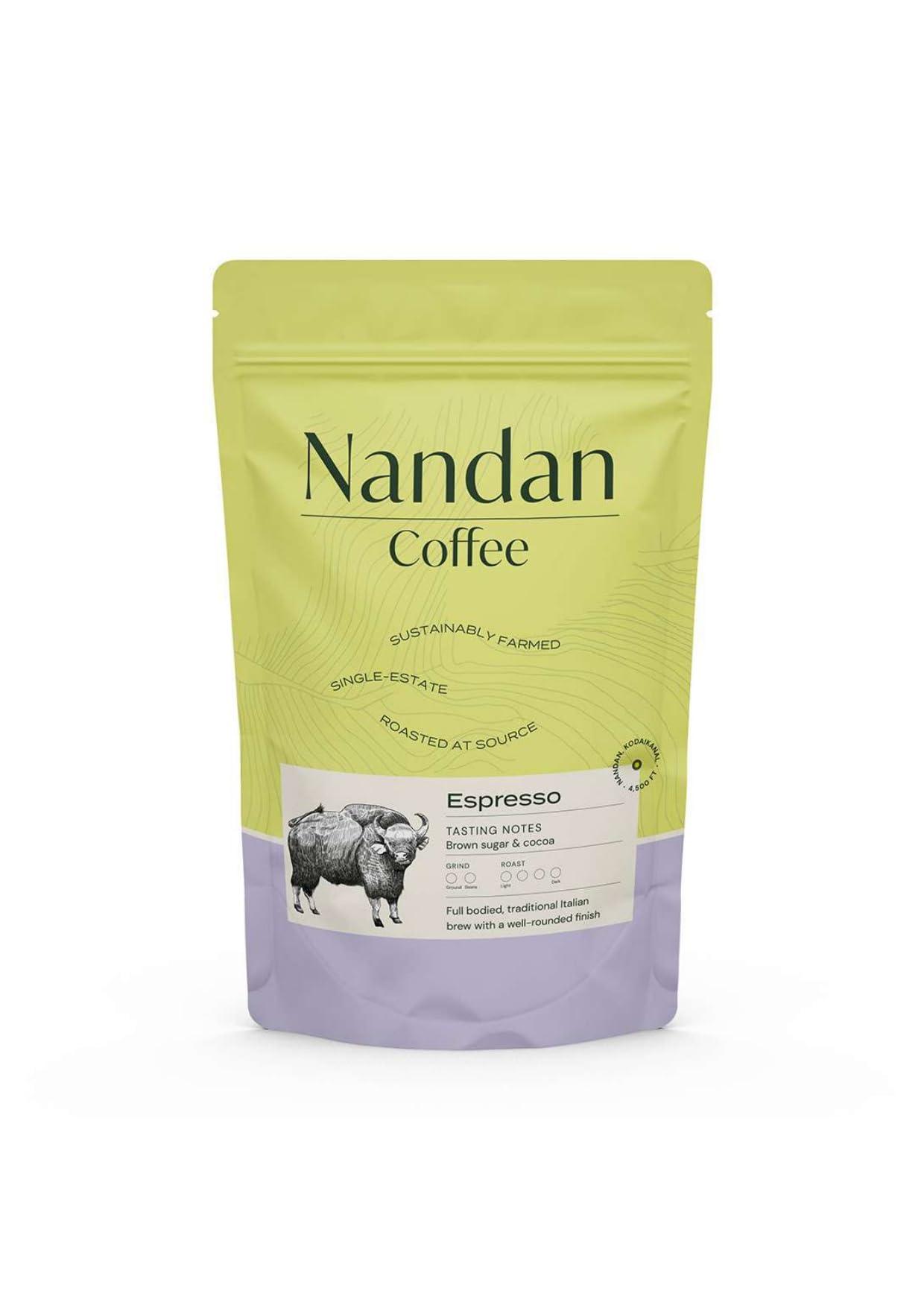 Nandan Coffee Nandan Coffee Organic Roasters Espresso Medium-Dark Roast Arabica Robusta Blend Coffee Powder, 250gms - Perfect for Stovetop Espresso Machine