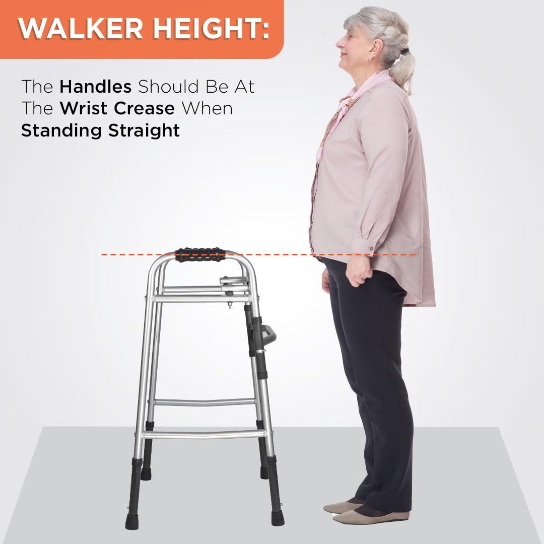 Vissco Vissco Dura Lite, Walker for Elderly and those Physically Challenged, Foldable, Light Weight & Height Adjustable Walking Aid, Made with Premium Grade Rubber Shoes and PVC Grip -Universal (Grey)