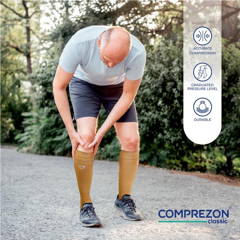 Comprezon Comprezon Classic Lycra Medical Compression Stockings | Class 1 Compression | Below Knee Length | Pain Relief & Swelling Reduction | Compression Socks for Men and Women | Varicose Veins Stockings (Large)