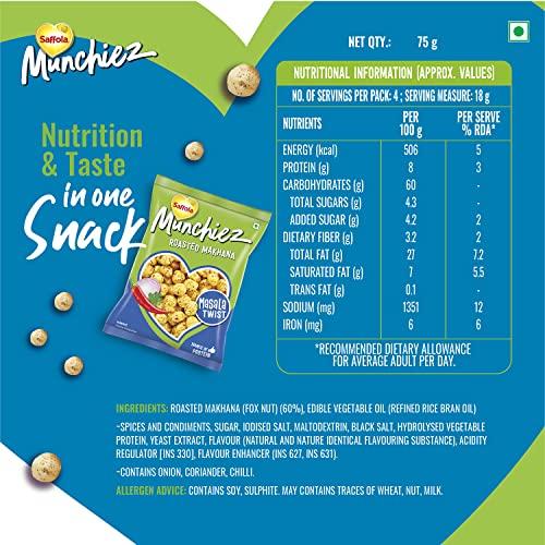 Saffola Saffola Munchiez Roasted Makhana Masala Twist 75g, Tasty and Healthy Snacks, Crunchy Makhana