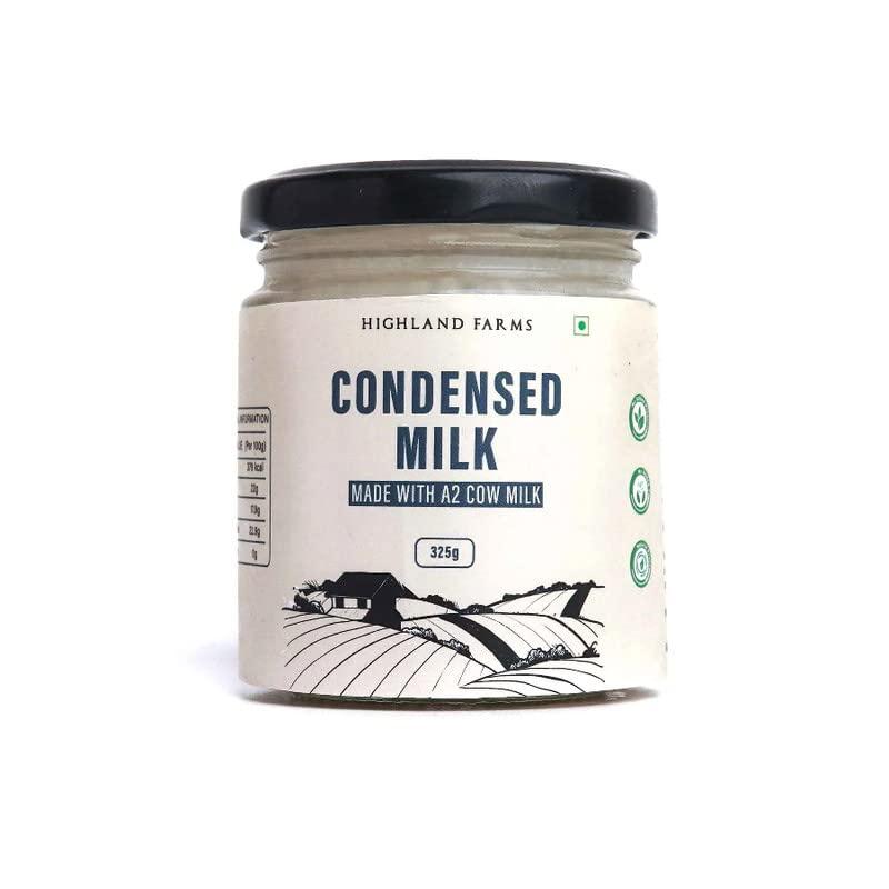 Highland Farms Highland Farms Condensed Milk | made with Free range A2 Milk | Omega-3 reduce the risk of heart disease & stroke | rich in protein, Vitamin A and Potassium | glass packaging | 325g