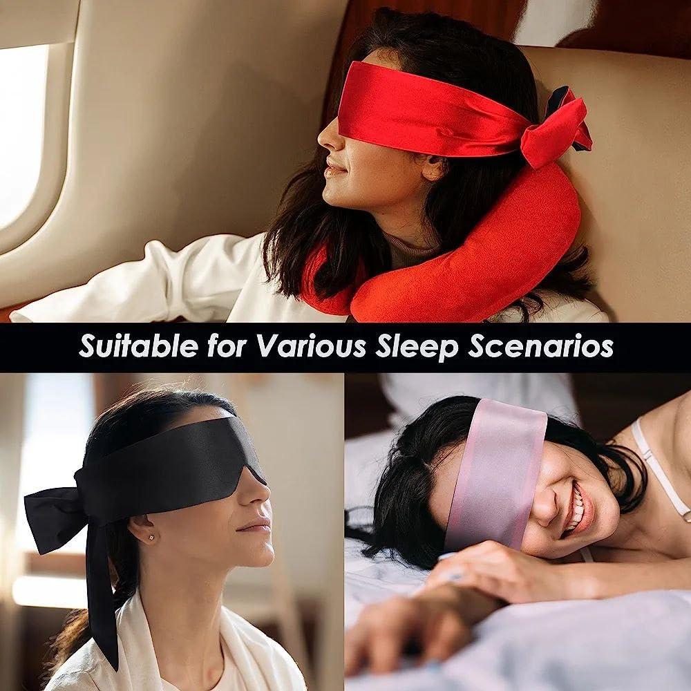 ARMOXA ARMOXA Silk Sleep Mask, Light Soft Satin Sleeping Mask, Women-Men Sleep Eye Mask Blindfold For Side Sleepers, Eye Cover For Sleep- 45 Inch Long - Red1-Black
