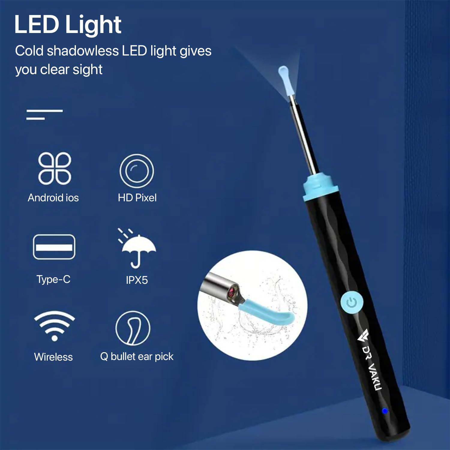DR VAKU Dr Vaku Earocam Earwax Removal Tool Kit with HD Camera Wifi Connection & 6 LED Lights Endoscope Tool Ear Cleaner for iOS & Android + 10 Silicone Tips Free