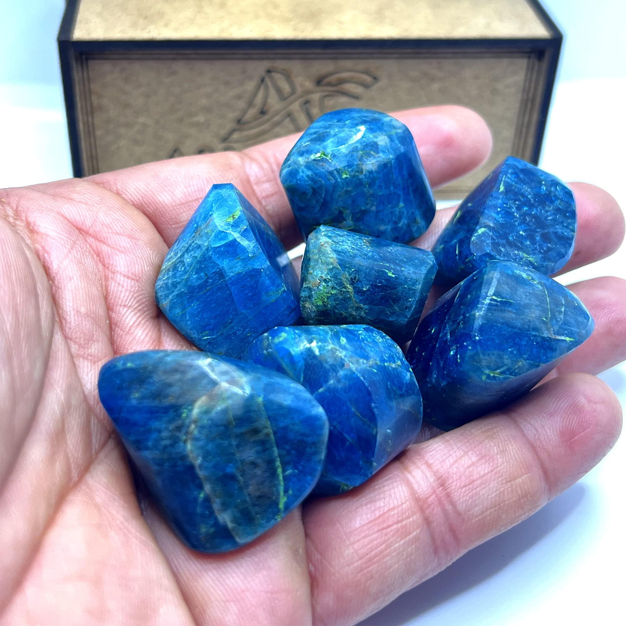 ALI CRYSTAL ALI CRYSTAL 7 Pcs Natural Rose Quartz Tumbled Gemstones Kit With Healing Crystal Chakra Wooden Grid For Healing For Wicca,Reiki&Energy Crystal Healing(Apatite)