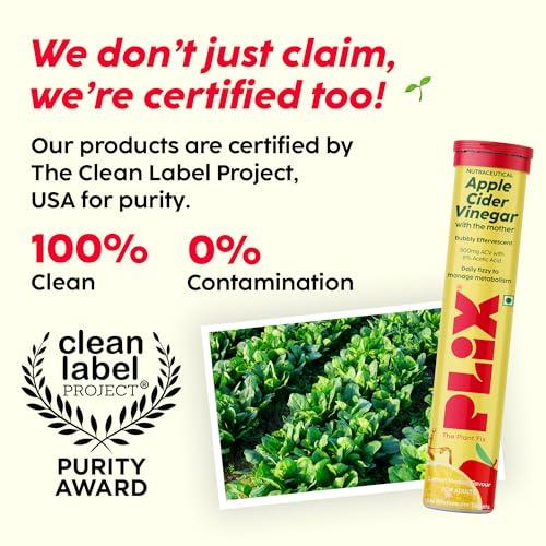 PLIX - THE PLANT FIX PLIX - THE PLANT FIX Apple Cider Vinegar Effervescent|With Mother ACV|Vitamin B6 & B12|Pack of 1 (Lemon Masala),15 Tablets|No Added Sugar|Easy to Carry & Consume, 90 grams