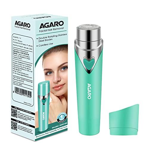 AGARO AGARO Facial Hair Remover MHR100 for Women, Flawless Electric Painless Hair Remover with 3D Floating Head, Precision Smooth Finish for Upper Lip, Chin & Cheeks, Eyebrow, Ideal for On-the-Go, Green
