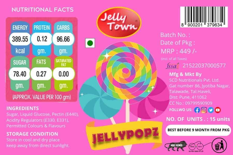Jelly Town Jelly Town Dome Shape Jellypop | Pack Of 15 Sticks, Fruit, 300 g