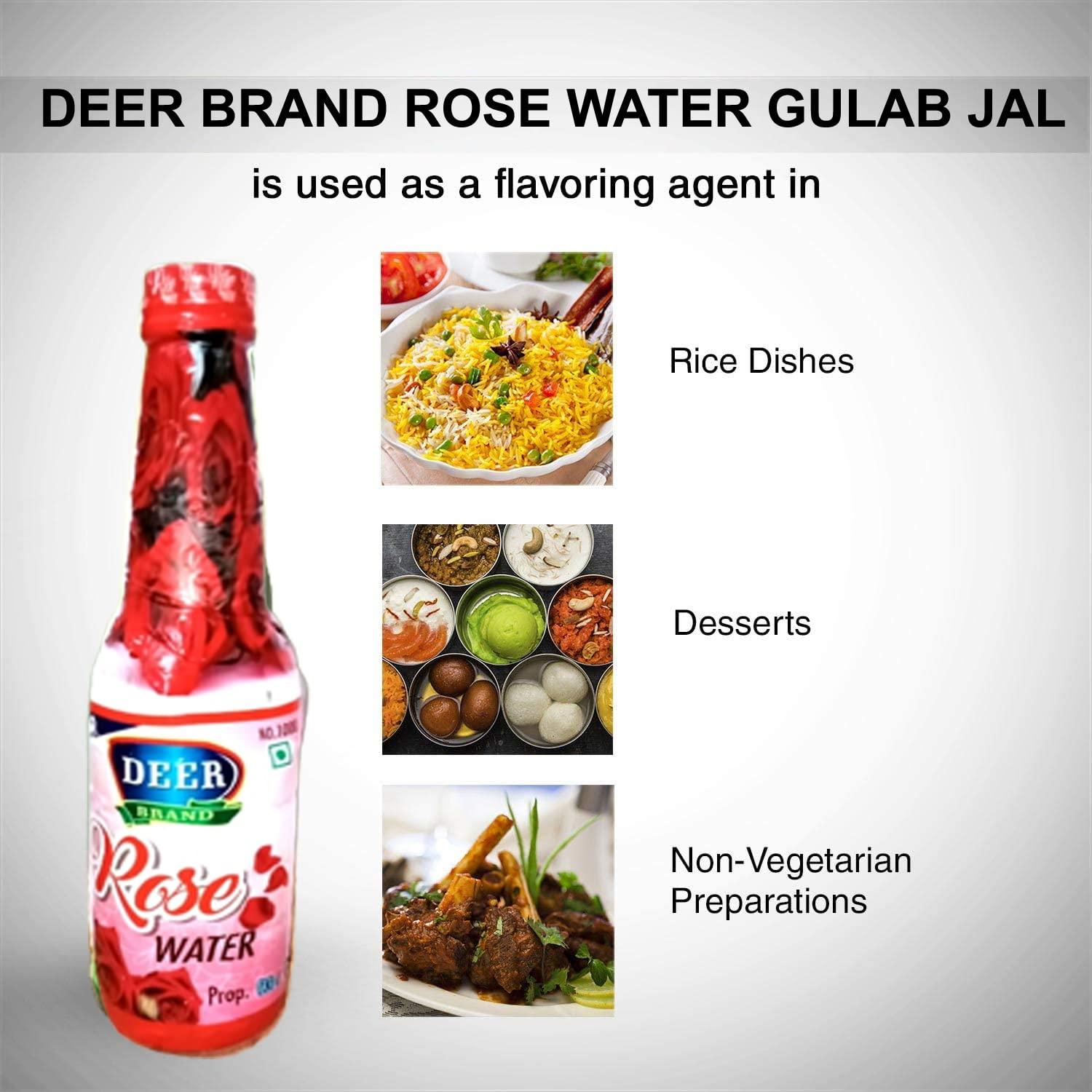 DEER BRAND MOGHLAI DEER BRAND Rice Dishes & Mughlai Dishes Water use in Biryani, Pulao,Fried Rice, Milkshakes,ice-cream,Rasmalai,Sharbat,Rasgulla,Sweet Dishes-Desserts (Rose Water Gulab Jal, 900 ML)