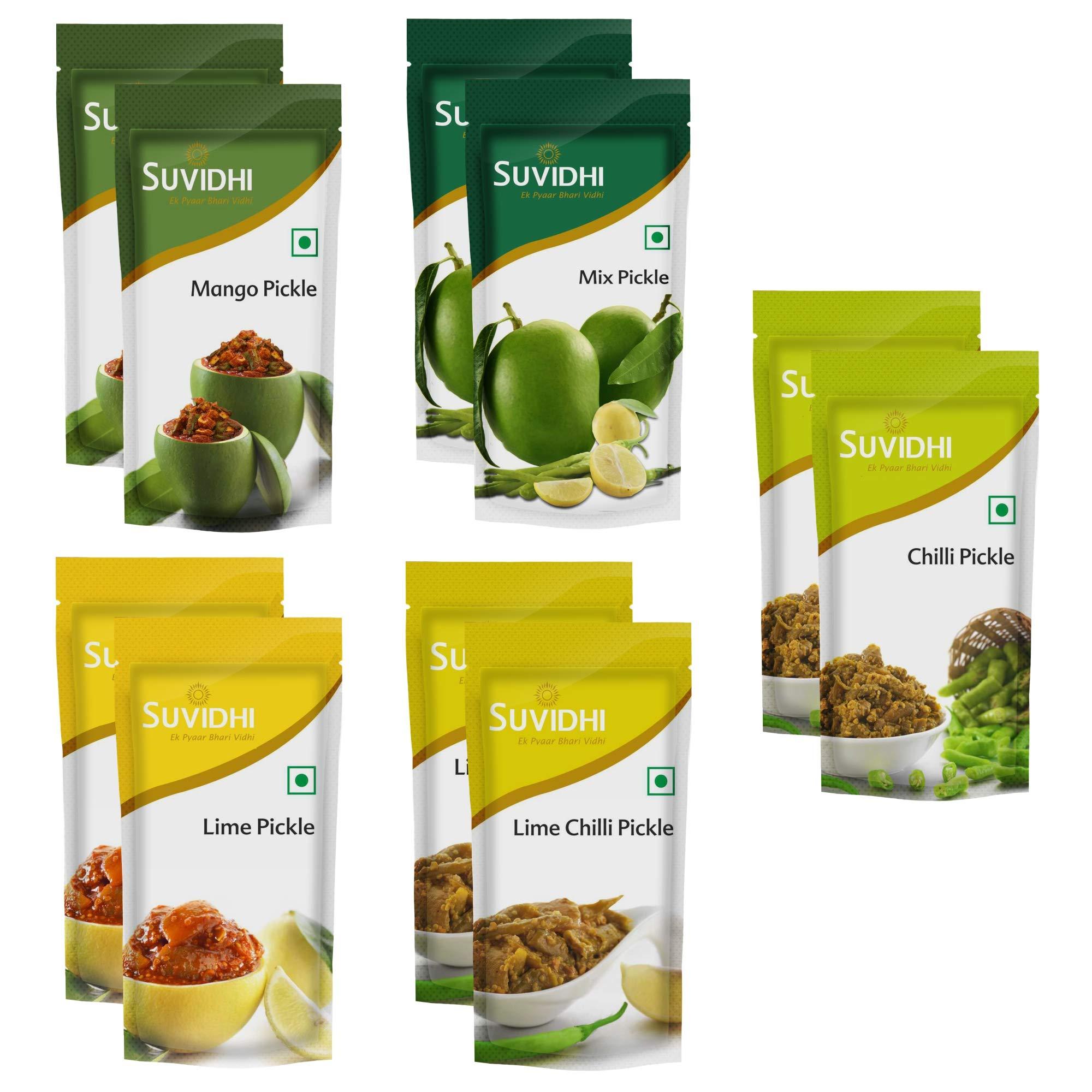 SUVIDHI SUVIDHI Mango Pickle 200gm ,Lime Pickle 200gm ,Chilli Pickle 200gm ,Lime Chilli Pickle 200gm and Mix Pickle 200gm (Pack of 2 Each and Combo of 10) in All 2 kg