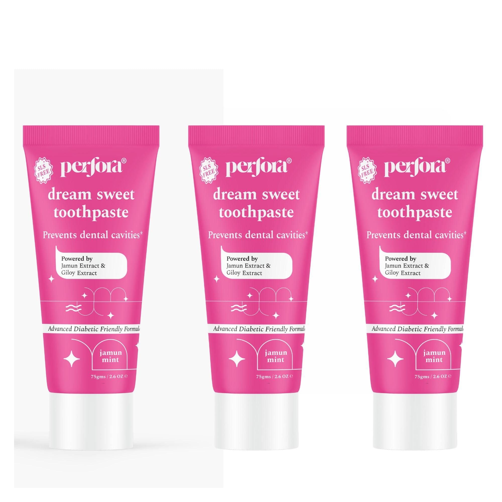 Perfora Perfora Oral Health Diabetics Special Toothpaste for Adults - 75 gms (Pack of 3) | Sugar Free | Cavity Protection Diabetic Friendly Tooth Gel | Made Safe Certified | Vegan-Friendly |Jamun Mint