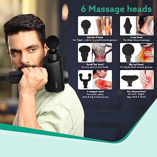 AGARO AGARO Impact Handheld Deep Tissue Percussion Gun Massager,Massage Machine, Body Massager, 6 Massage Heads, 5 Speed, For Deep Tissue Massage, Body Relaxation & Pain Relief (Black)