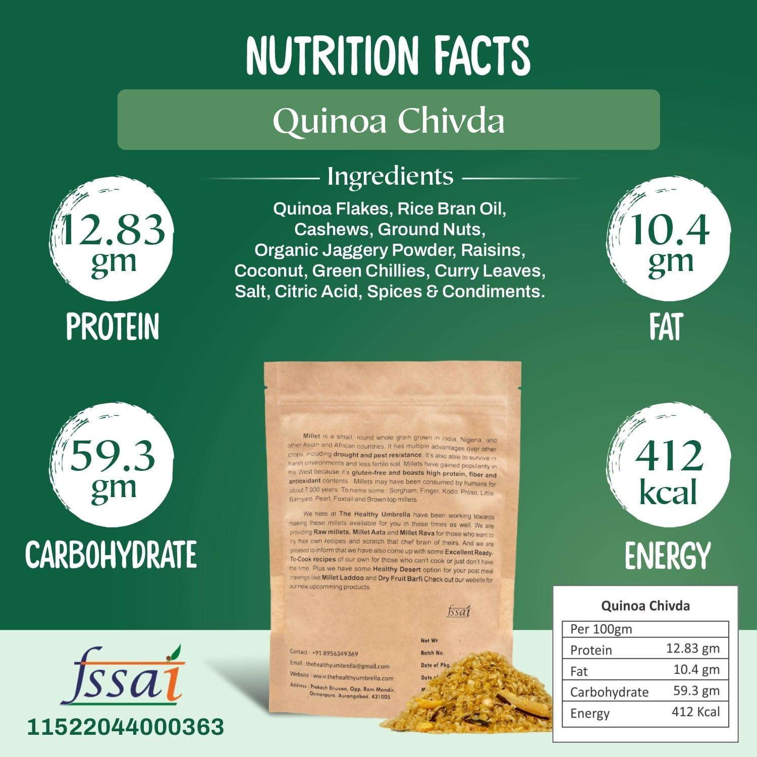 The Healthy Umbrella The Healthy Umbrella Quinoa Millet Chivda 165 gm is Perfect for Anytime Munching, Tea Time Nutritious Snack High Fiber Gluten Free Made with Unpolished Millet