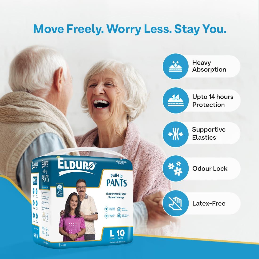 ELDURO ELDURO Adult Diapers XL Size | 96-165cm (38\"-65\") | Pant Style, Adult Diapers, Adult Diaper Pants, Adult Diapers XL Size, Unisex, Leakproof, 14hr Overnight Protection - Pack of 1 (10 counts)