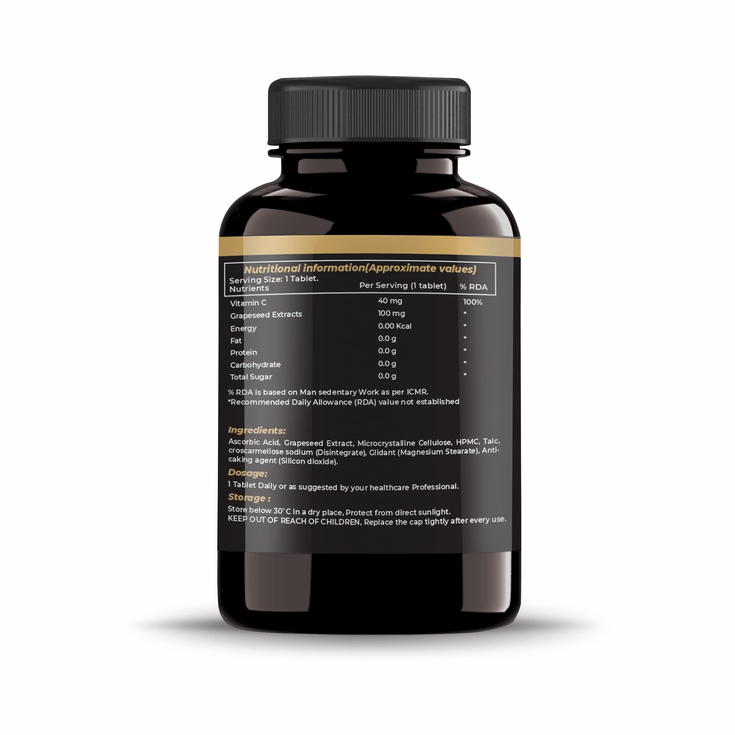 GDM NUTRACEUTICALS LLP GDM Grapeseed & Vitamin C Tablets | Improve Blood Circulation | Lower Cholesterol level - 90 Tablets