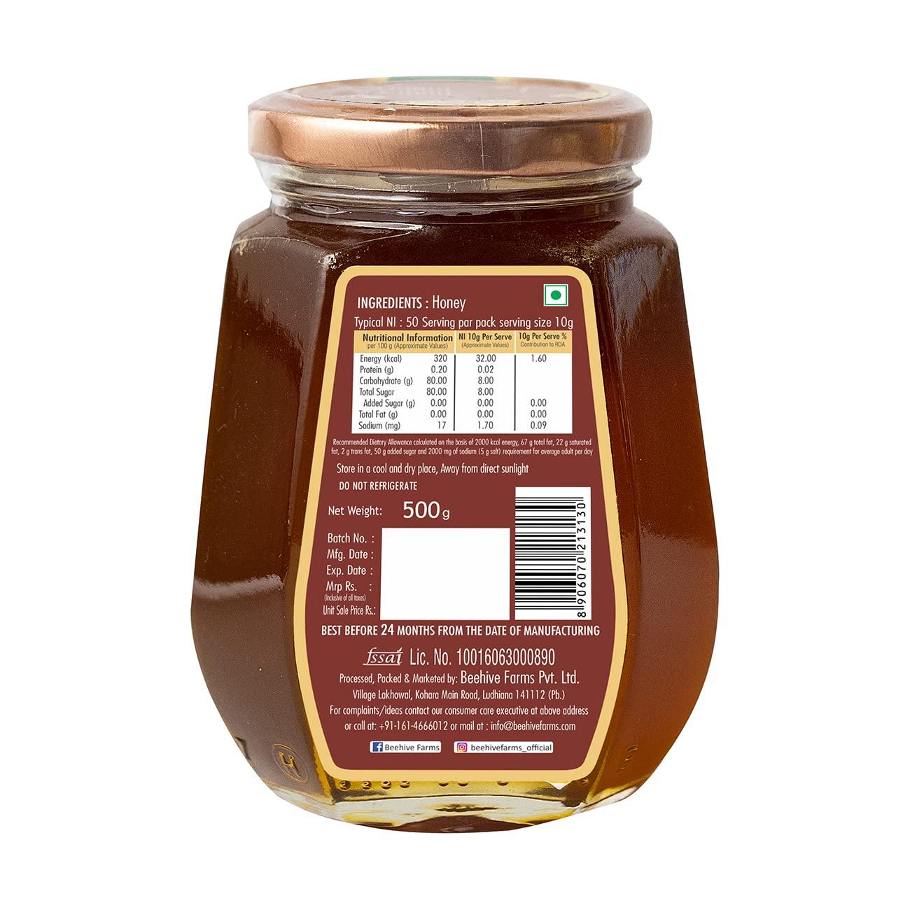 BEEHIVE Beehive Acacia Honey | 100% Pure & Natural | Energy Booster | Mild Honey Raw and Unprocessed Honey | 500 g