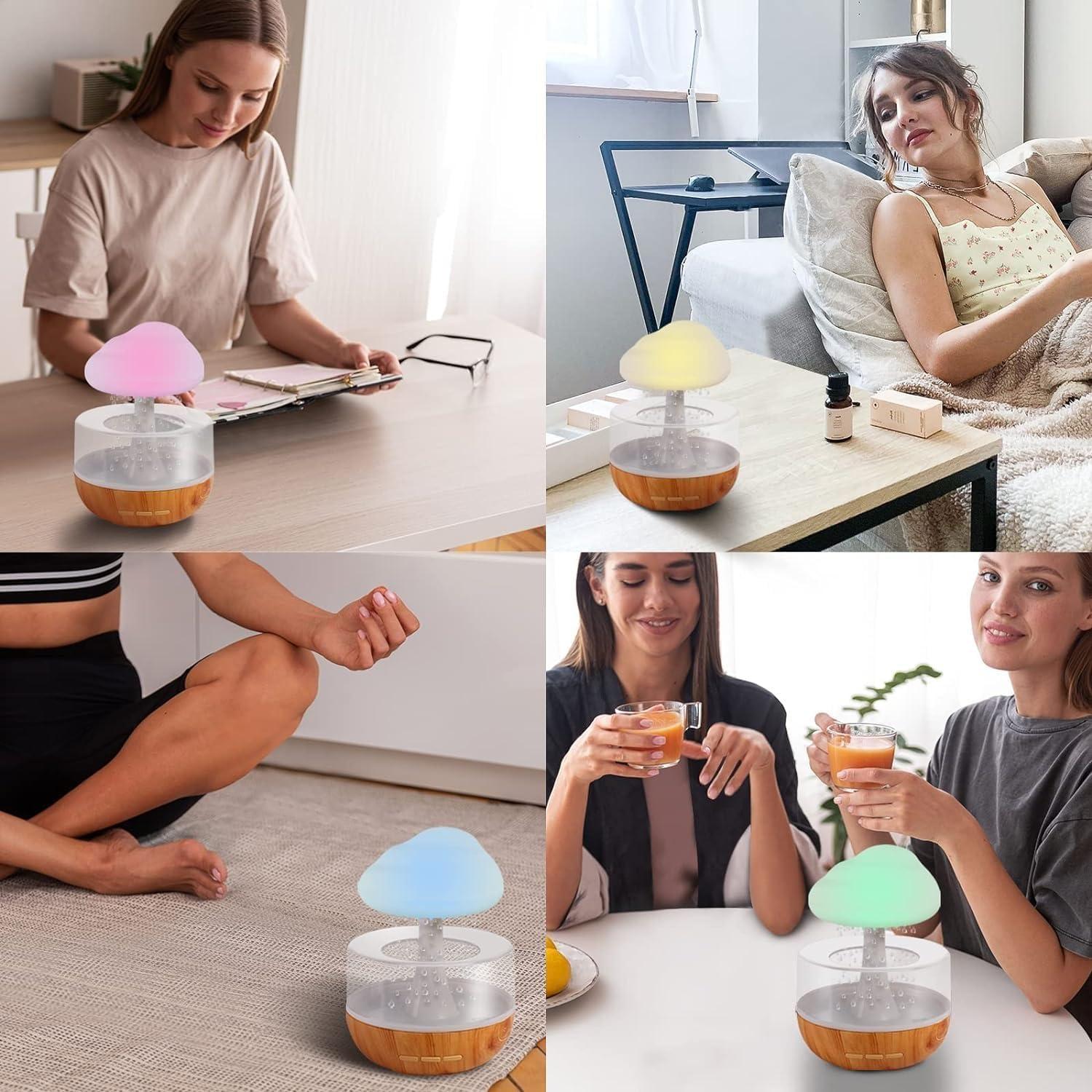 Hirti Hirti Rain Cloud Night Light Aromatherapy Essential Oil Diffuser Micro Humidifier Desk Fountain Bedside Sleeping Relaxing Mood Water Drop Sound (MultiColor)
