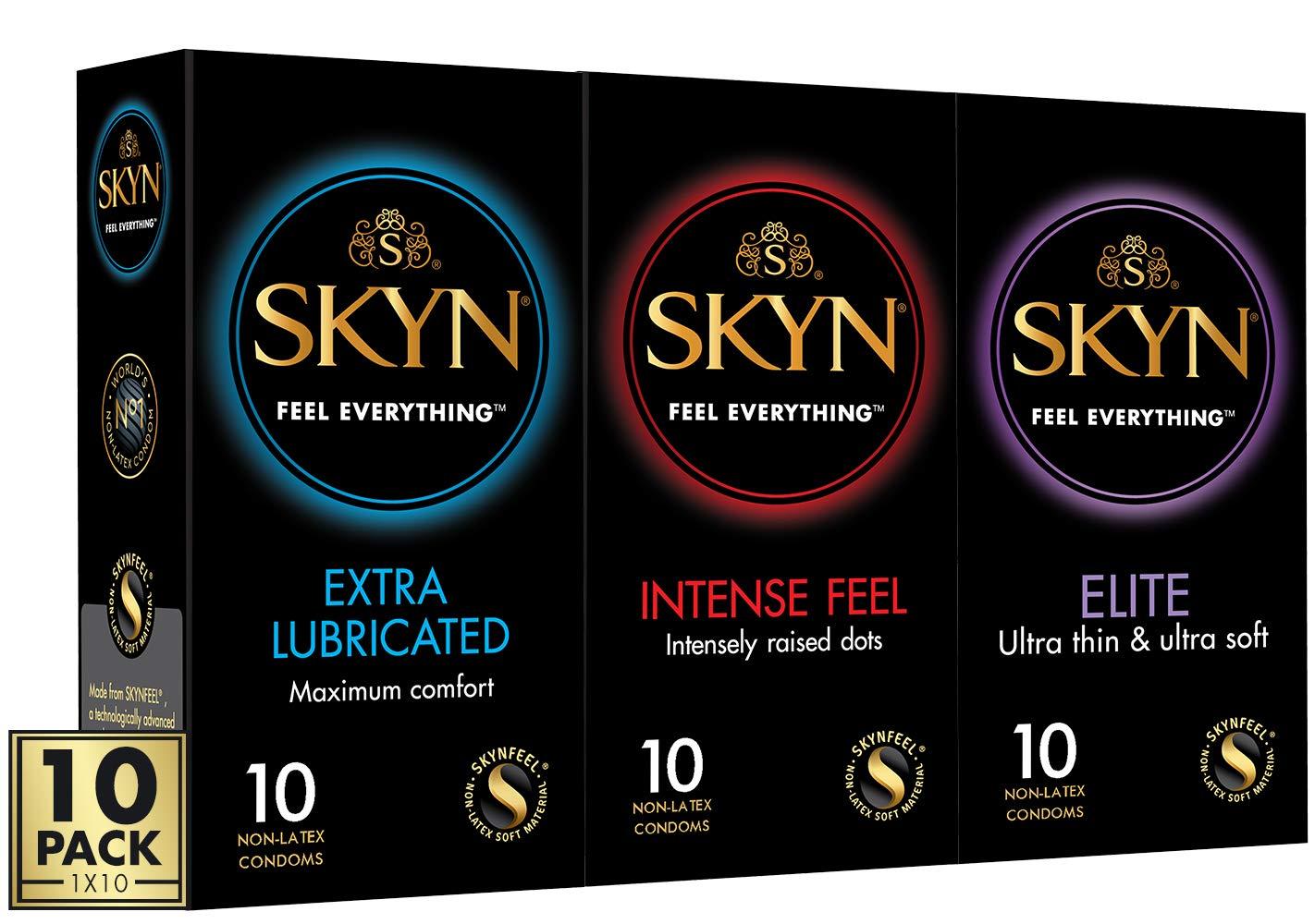 SKYN Skyn Multi Pack Condoms for Men (Extra lube, Intense feel, Elite) 30 count(Pack of 3) |Feel Everything|Latex Free