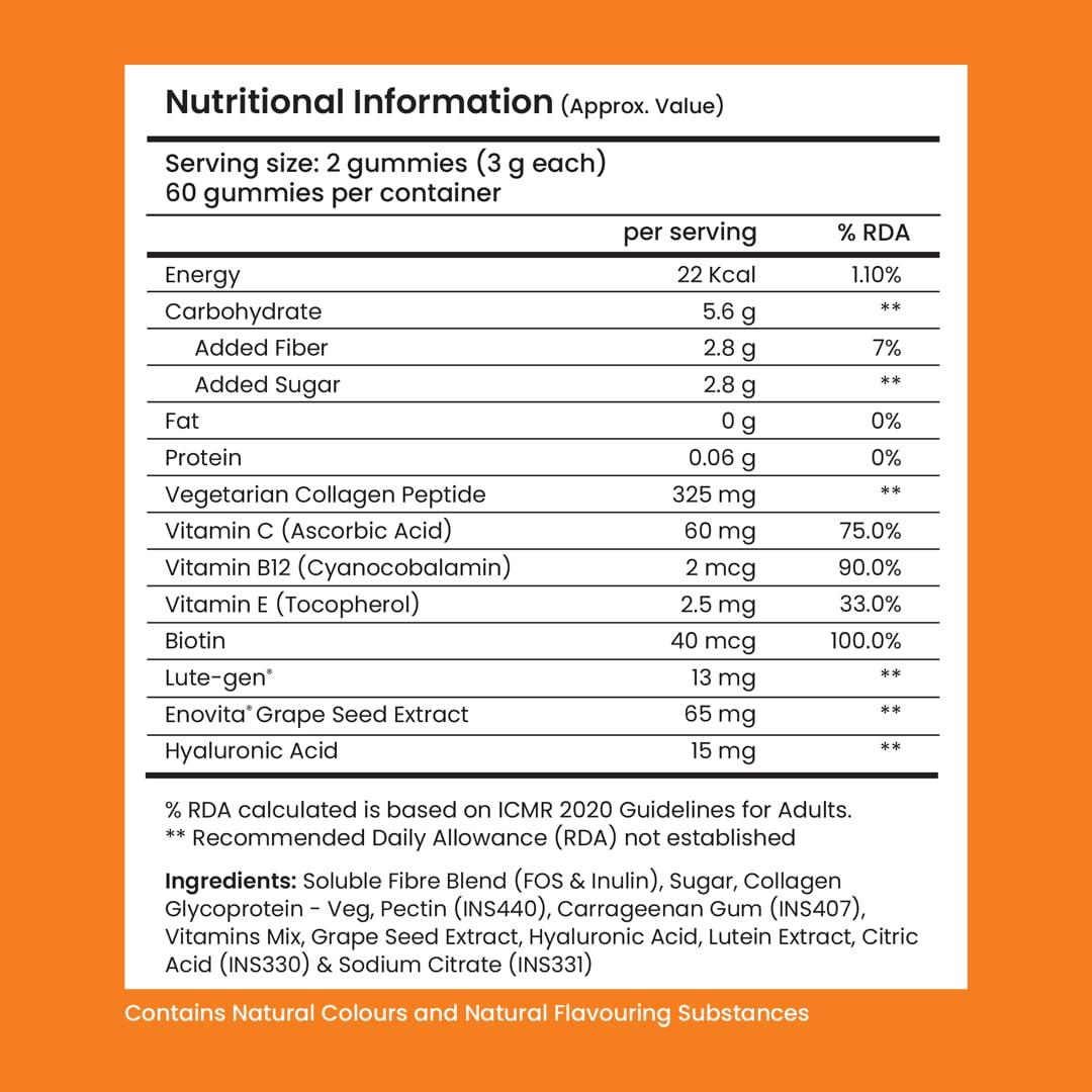 Better Nutrition Supply6 Flawless Skin Collagen Gummies for Women and Men - 120 Gummy Pack | Hyaluronic Acid & Vitamin C Collagen Gummies | Skin Hydration, Glowing Skin, Elasticity & Fine Lines