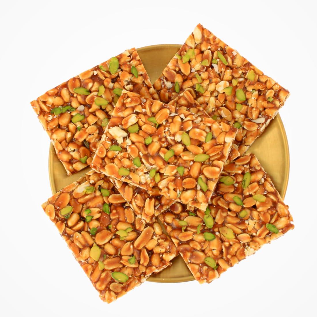 HANUMAN SAHU GAZAK UDYOG HANUMAN SAHU GAJAK UDYOG Pista Peanut Chikki Home Made Mungfali Chikki Chikkis Jaggery Groundnut Mittai Traditional Indian Sweets Crunchy Peanut Bar 1000gm