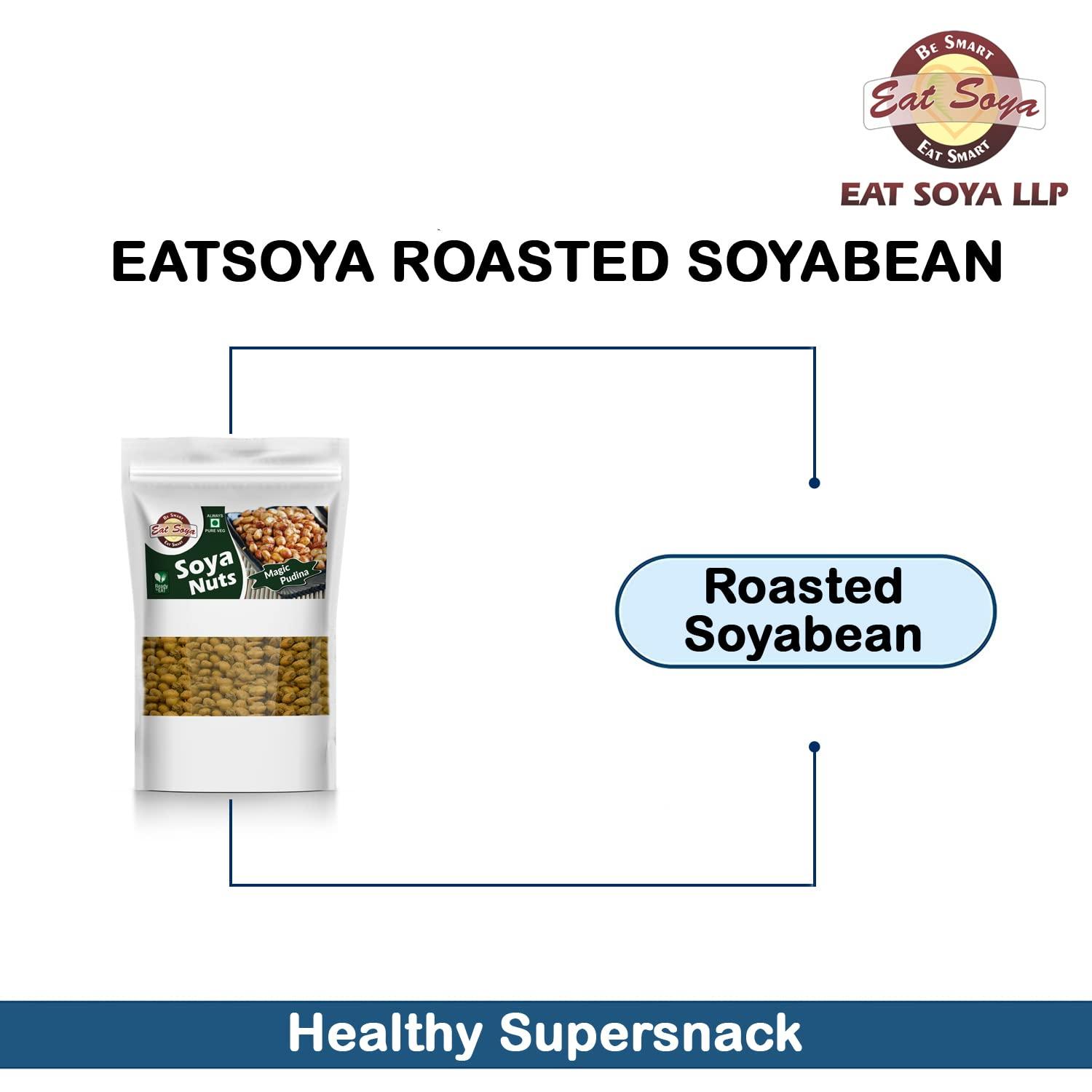 Eat Soya...BE SMART EAT SMART Eat Soya...BE SMART EAT SMART Soya Nuts Healthy Roasted Namkeen and Snacks Crunchy and Tasty, Delicious l Diet Food l Keto Snacks l Healthy Snacks l Lime Masala-2 And Magic Pudina-2 200g (Pack of 4,80