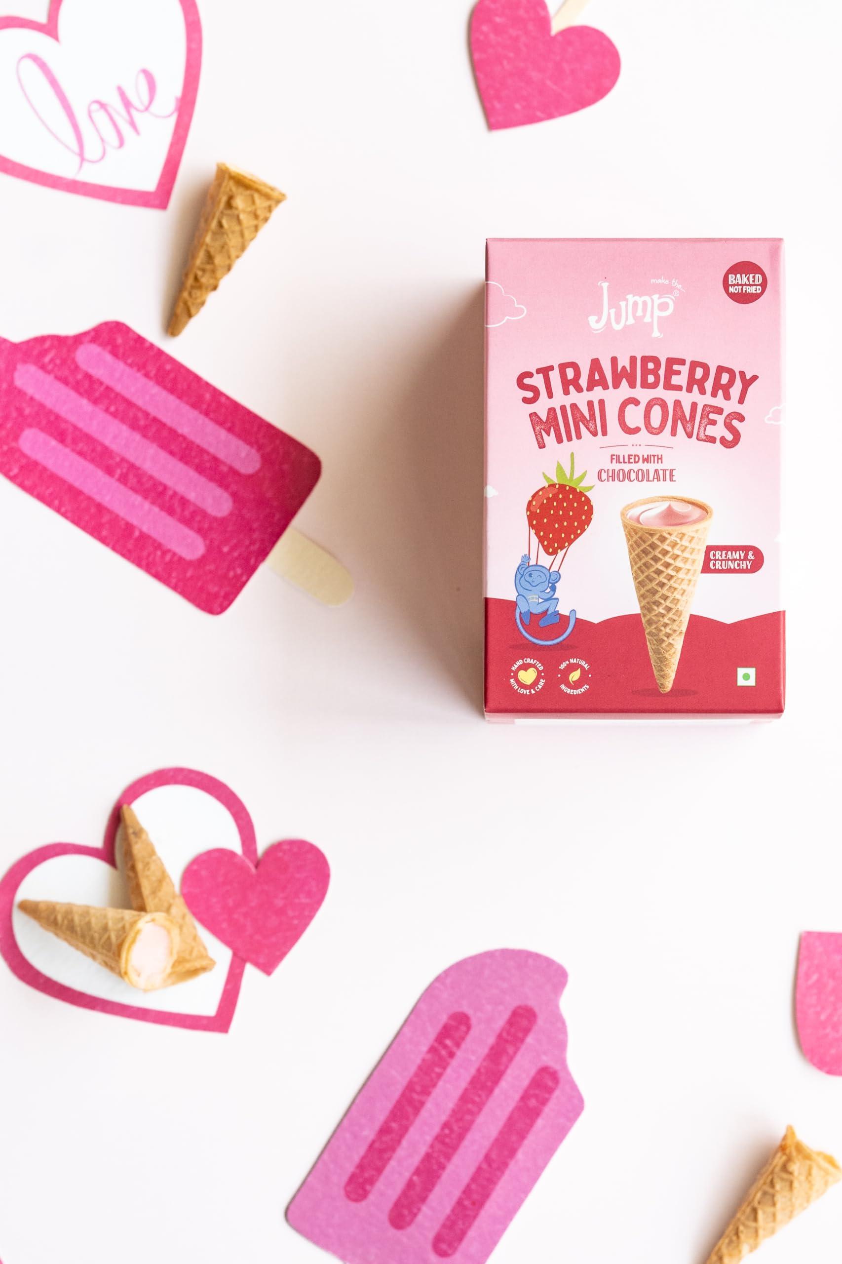 MAKE THE JUMP Make The Jump Mini cones- Strawberry chocolate Filled Cones | Strawberry Chocolate Flavour | 100% Eggless | Pack of 10