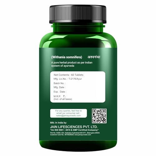 JAIN Jain Ashwagandha 850mg Tablets - Extra Energy, Stress Relief, 100% Natural, Improves Sleep, Reduces Blood Sugar |Restorative Benefits, 60\'s