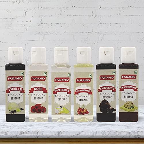 PURAMIO Puramio Culinary Liquid Food Essence, Combo- (Pack of 6 (30ml each))- (Vanilla, Rose, Pineapple, Butterscotch, Strawberry & Chocolate)