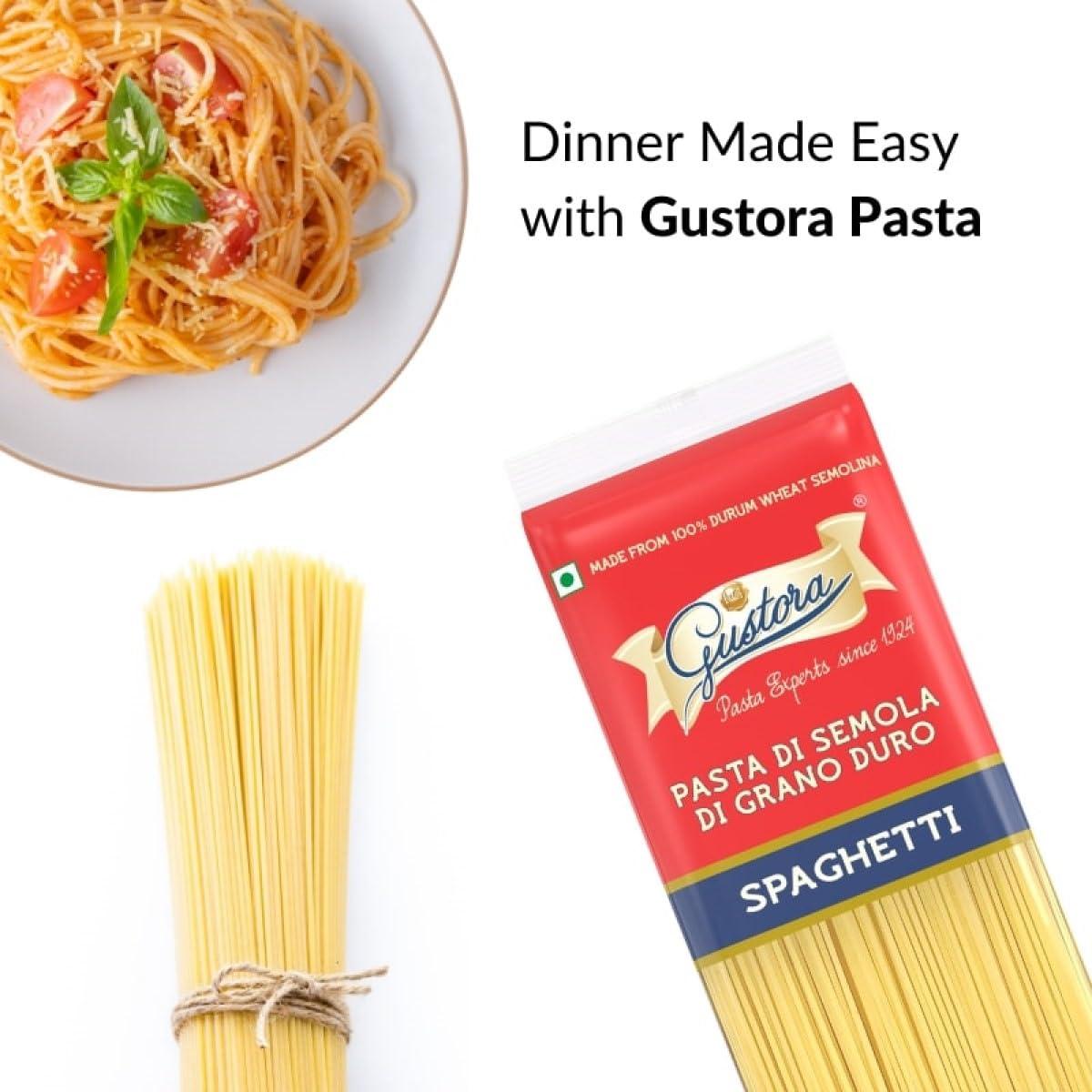 Gustora GUSTORA Combo Pack of Penne Rigate Pasta & Spaghetti Pasta, 1 KG I Italian Pasta Combo I Made of Durum Wheat Semolina I Rich in Protein & Fibre I Zero Cholesterol I Cooking Time 10 Min (500G X 2)