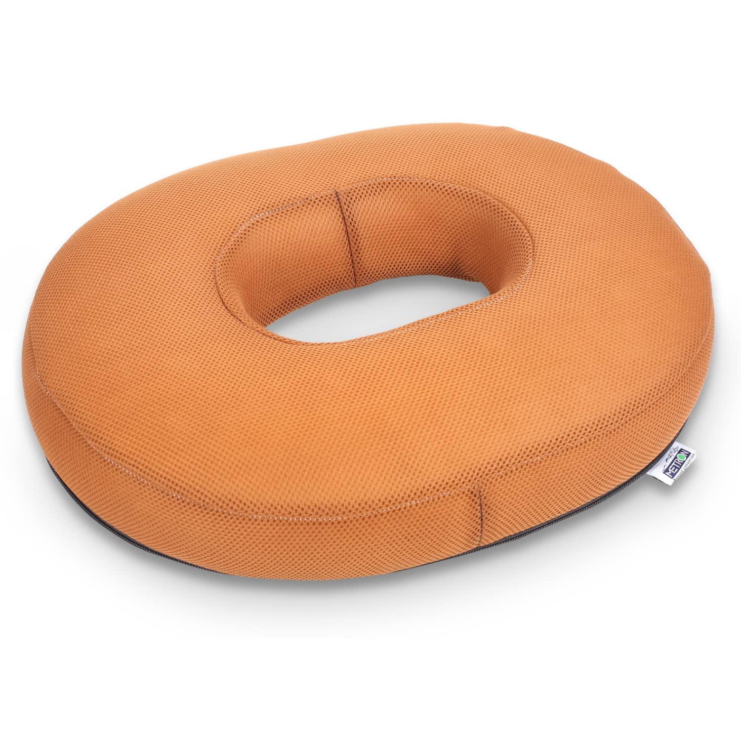 METRON METRON Donut Ring Cushion Pillow for Piles | Orthopedic Firm Support for Coccyx Hemorrhoids |Pain Relief during Pregnancy | Seat Chair Pillow for Tailbone Fistula | Washable Breathable Cover | Color Tan