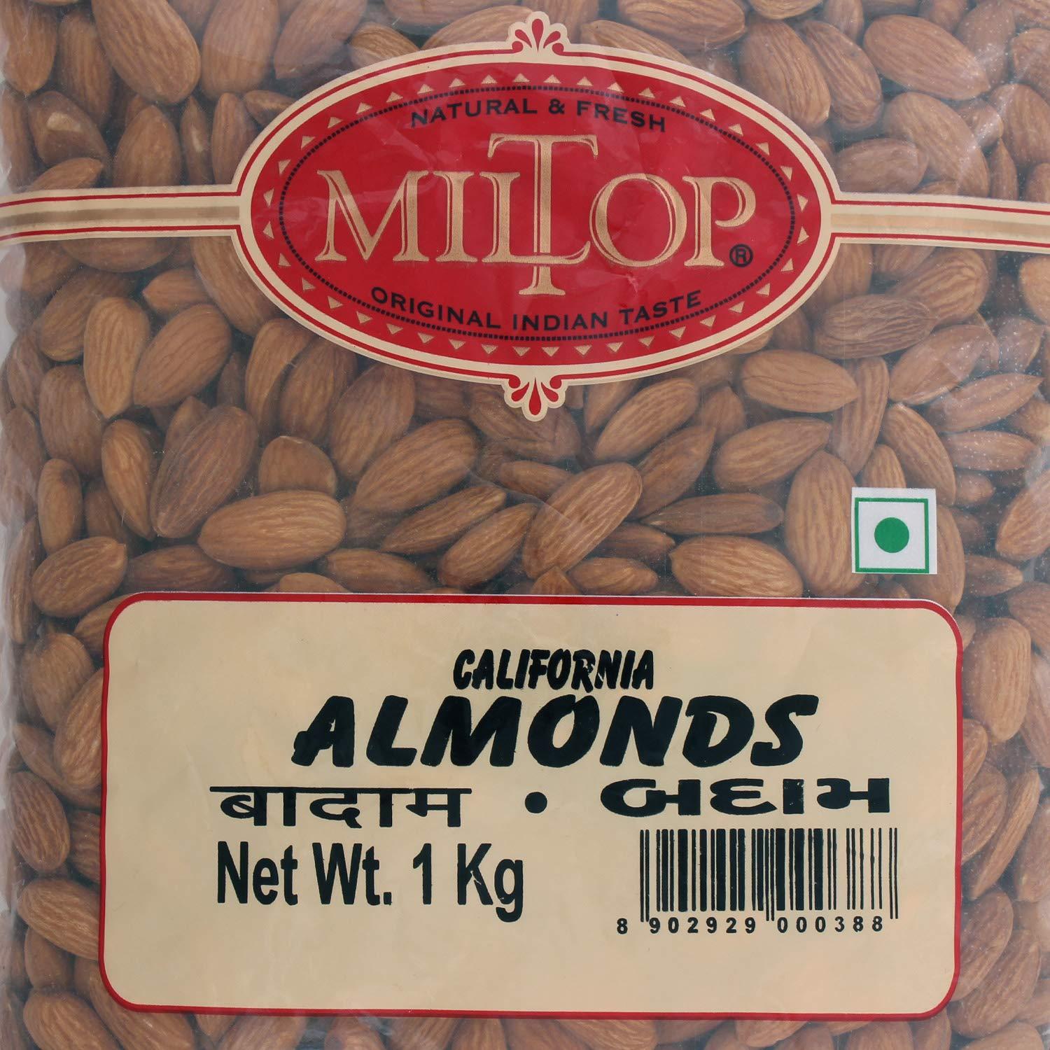MILTOP Miltop Raw California Almonds | Premium Badam Giri | High in Fiber & Boost Immunity | Hand-picked Nuts & Dry Fruits| 1Kg Pouch