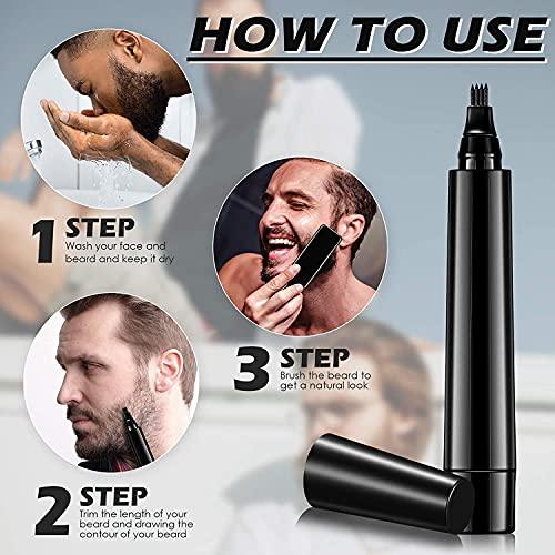 Barbarian BARBARIAN Beard Filler Pen Kit Shape Fill and Edge all at once Last All Day 4 Tip Pen W Brush Waterproof and Sweatproof (Black)