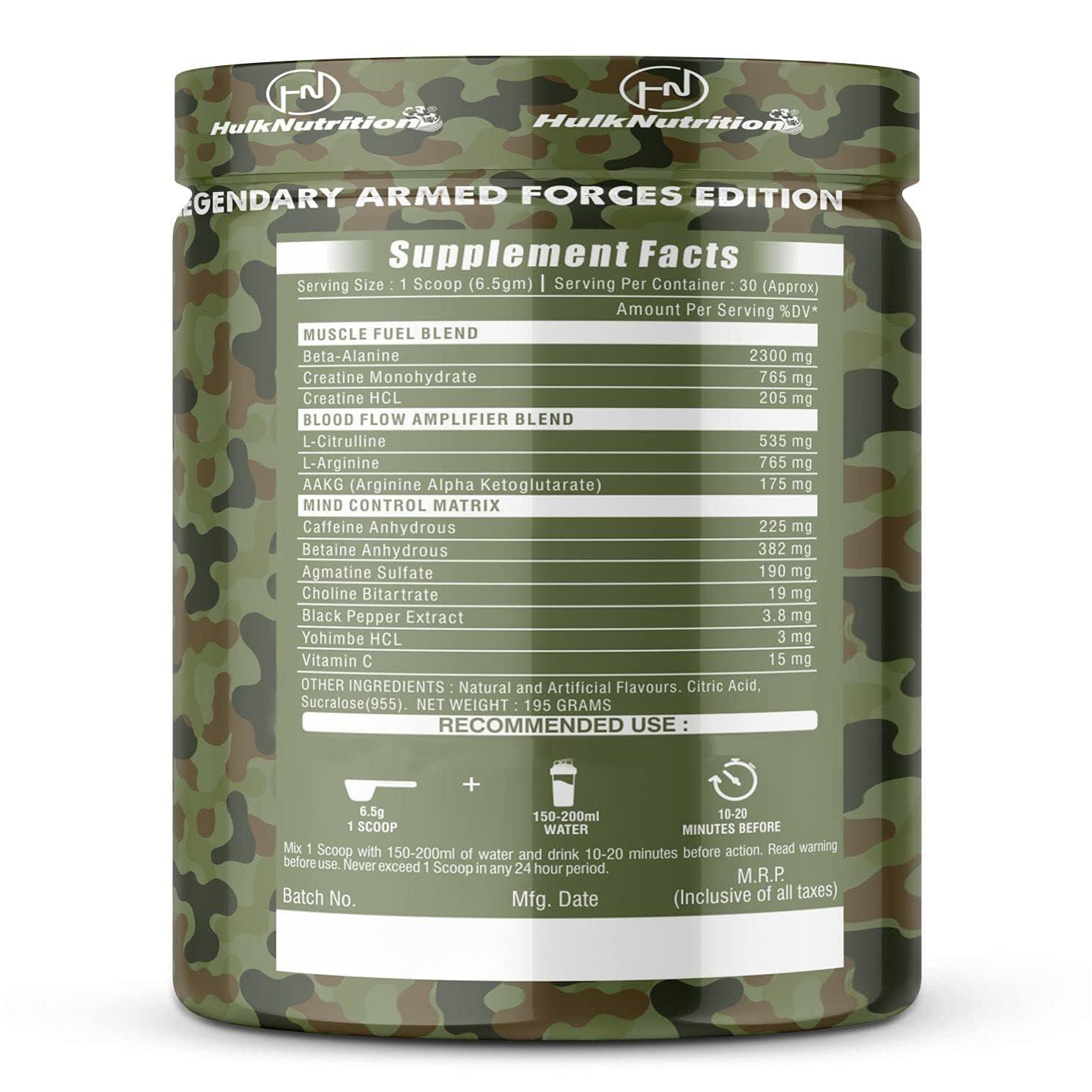 HulkNutrition Hulk Nutrition Hardcore Pre-Workout Supplement, Energy Drink with Creatine Monohydrate, Arginine AAKG, Beta-Alanine, Explosive Muscle Pump, Caffeinated Punch - For Men & Women [30 Servings, Warrior Apple] Free Gallon Shaker Bottle