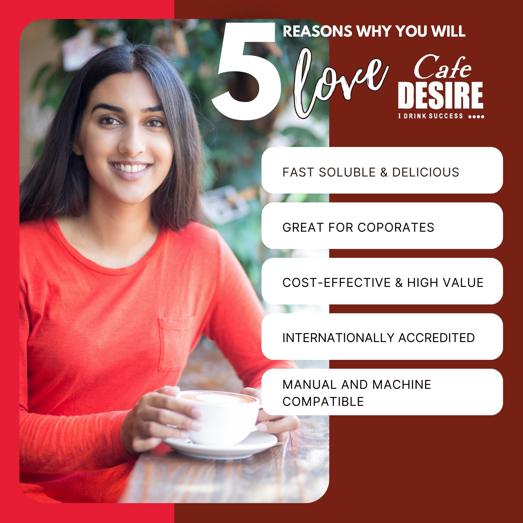 Cafe DESIRE I DRINK SUCCESS Cafe DESIRE I DRINK SUCCESS Instant Coffee Premix | Makes 40-50 Cups | 3-in-1 Premix | Just add hot water | 500g Jar