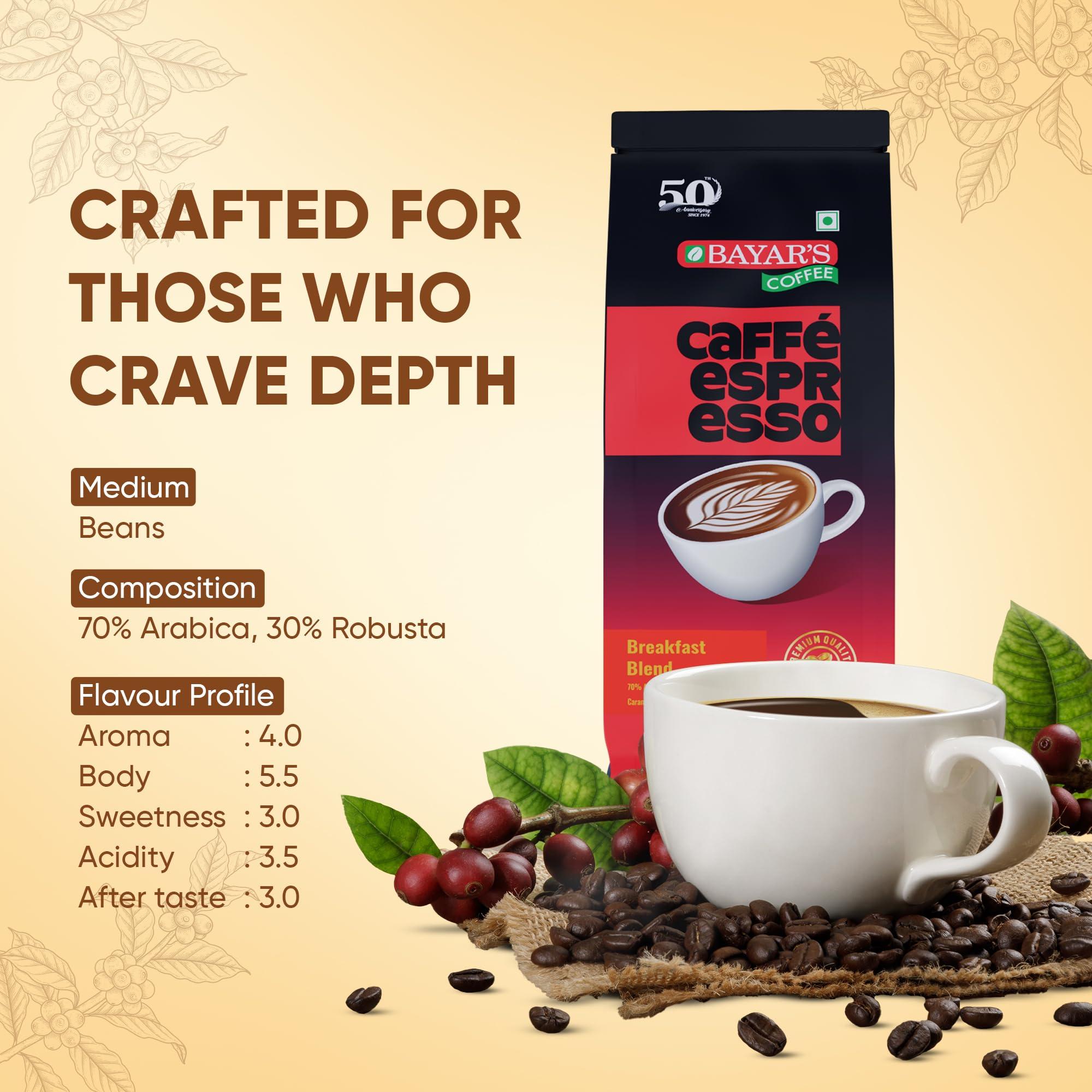 BAYAR'S Bayar\'s Breakfast Blend Coffee Beans 500 g, 70% Arabica, 30% Robusta, Roasted Coffee Beans