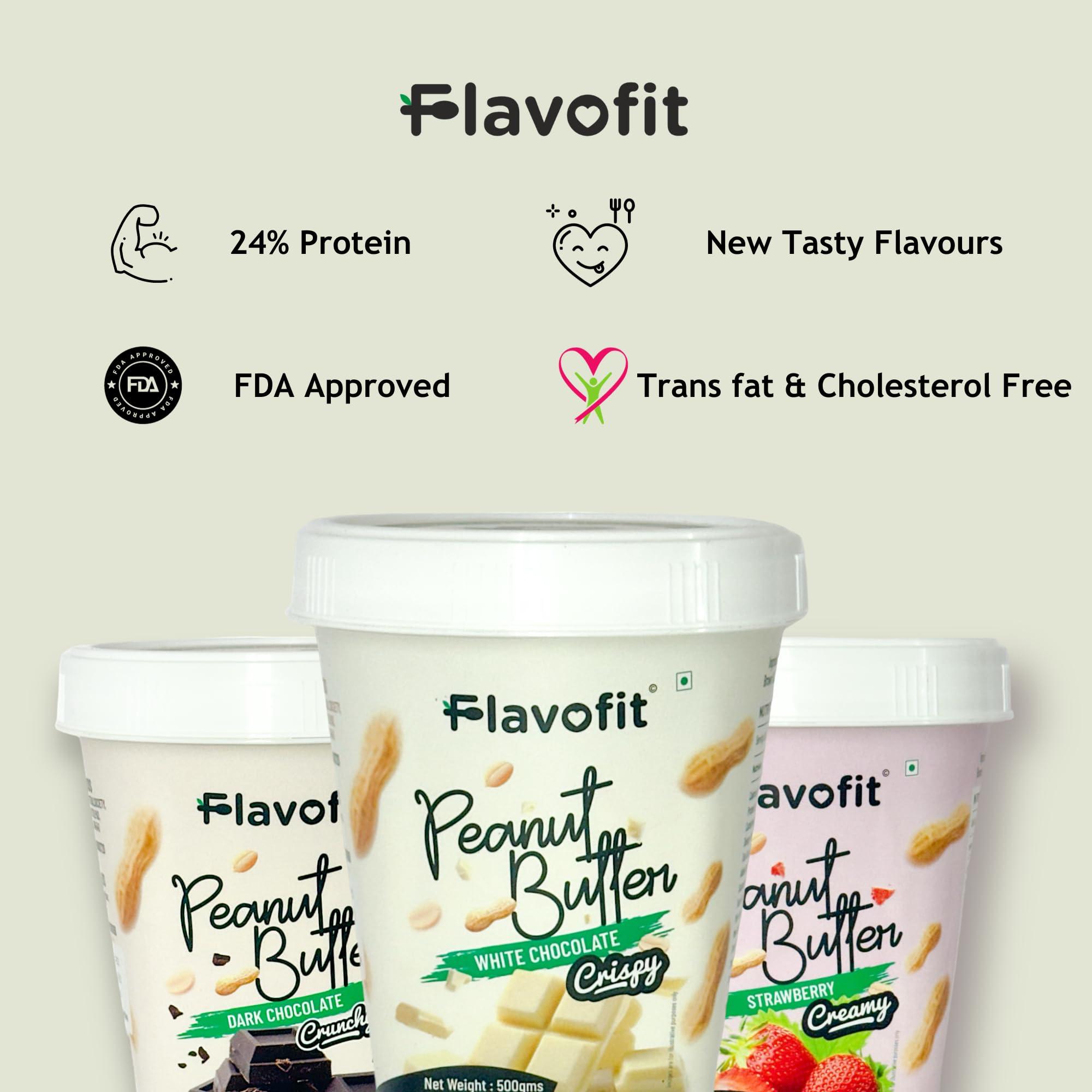 Flavofit Flavofit Crispy White Chocolate Peanut Butter 500g | 24g Protein | Healthy & tasty | Vegan | Cholesterol & Trans fat free