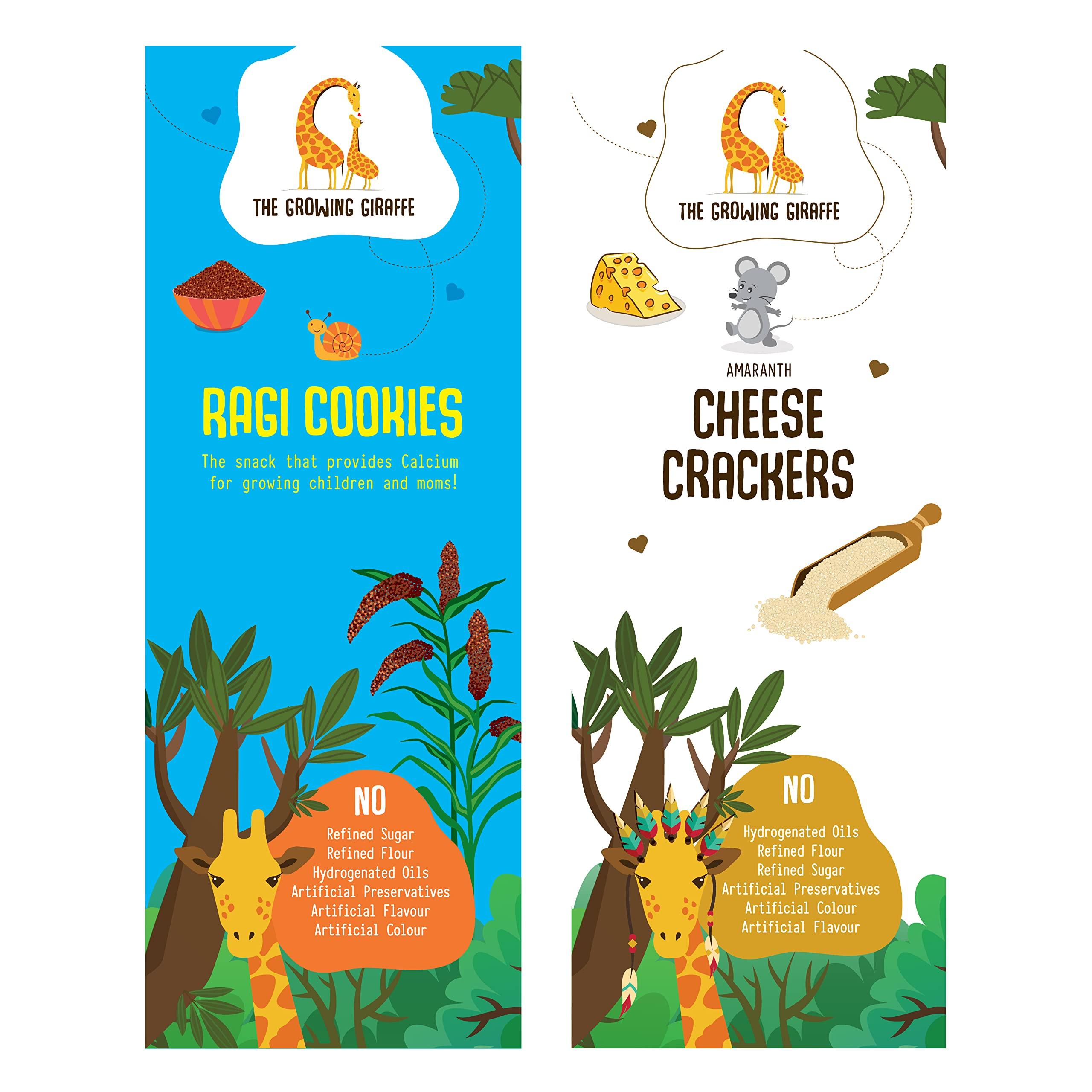 The Growing Giraffe The Growing Giraffe Biscuits, Healthy Snacks, Nutritious Cookies Ragi Cookies 200 Gms & Cheese Crackers 60 Gms 100% natural & healthy