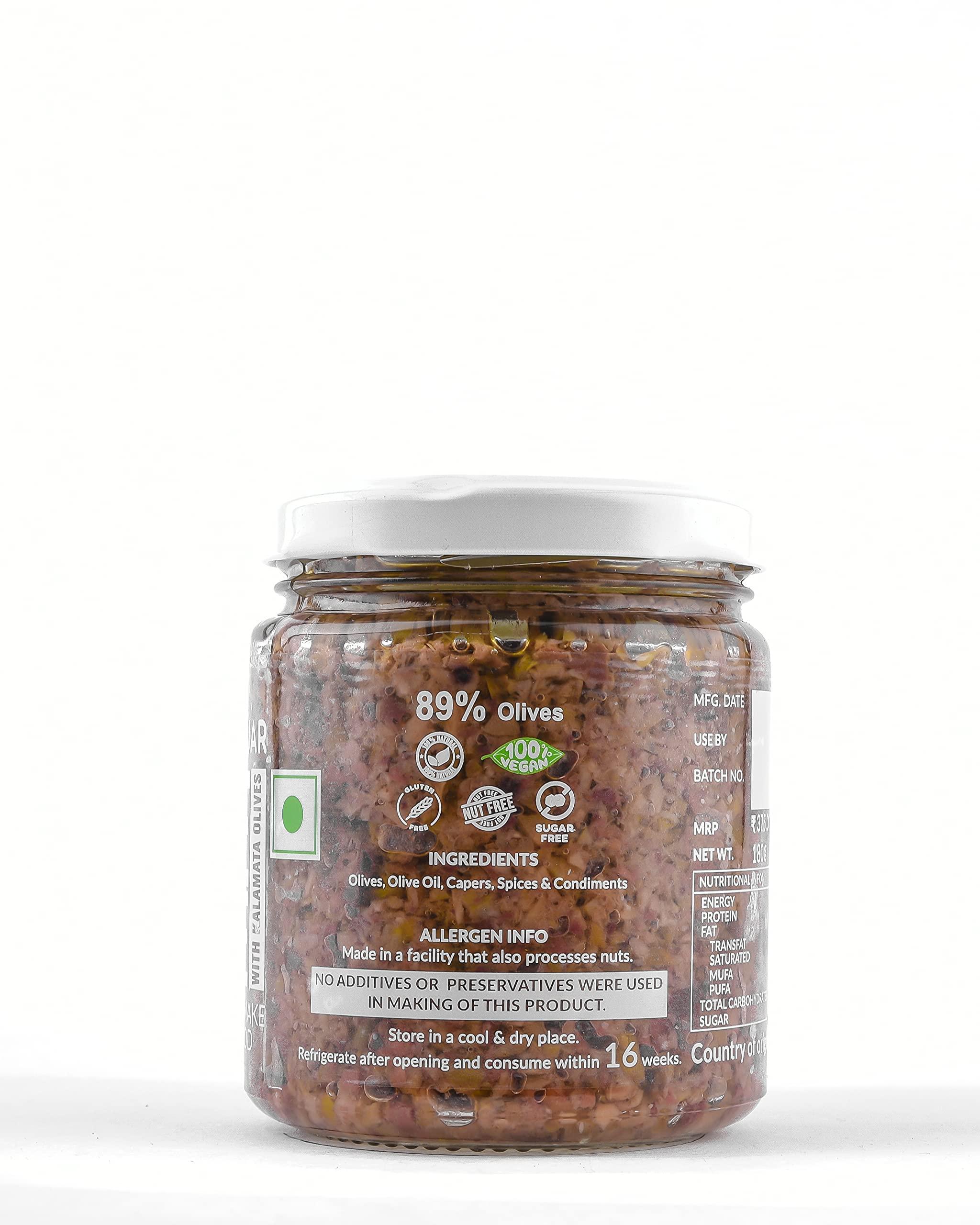 The Gourmet Jar The Gourmet Jar Olive Tapenade for Sandwich and Pasta - Nutty Dip with Kalamata Olives - Gluten Free - Nut Free Spreads - 180 Gm, Pack of 1