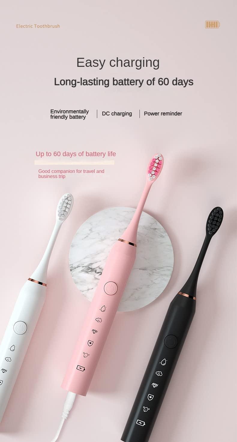 ROCKTECH ROCKTECH Adult Ausek Electric Toothbrush For Men & Women-5 Modes, 60-Day Battery Life, Waterproof, Usb Rechargeable, 3 Brush Heads (Pink), 1 count