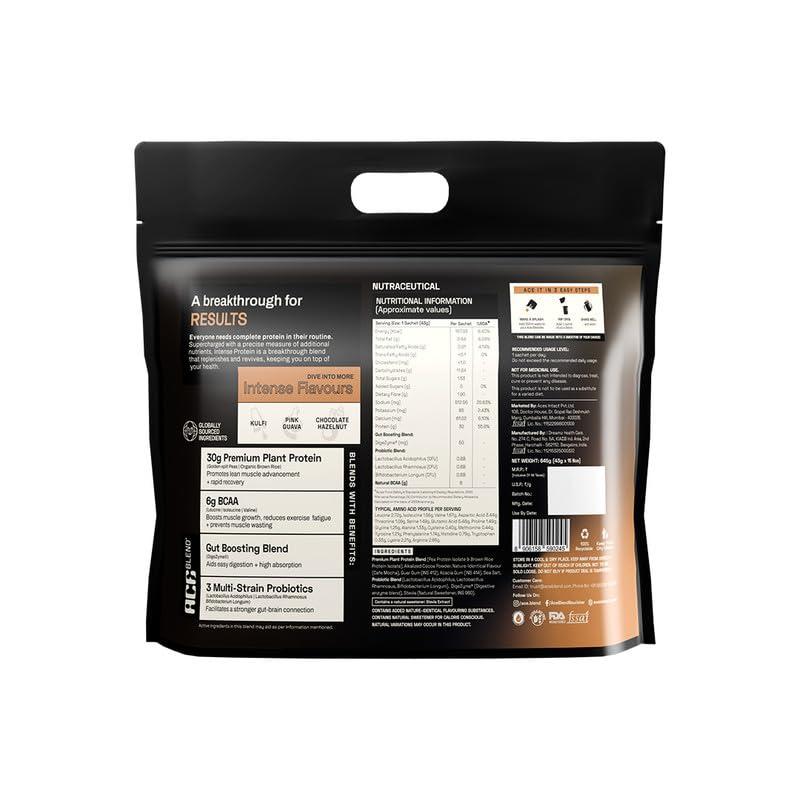Ace Blend Ace Blend Intense 30G Plant Protein (15 Servings) | Pea & Brown Rice Isolate | 6G BCAA | Complete Amino Acid Profile | Gut Friendly | Muscle Growth & Recovery | Men & Women | Mocha Flavour