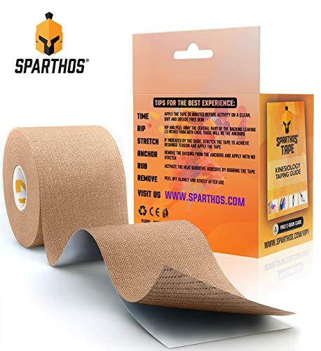 Sparthos Kinesiology Spartan Tape Perfect Support for Athletic Sports Recovery and PhysioTherapy with Taping Guide Inside, Uncut, 2 Inch x 16.4 Feet Roll (Desert Beige)