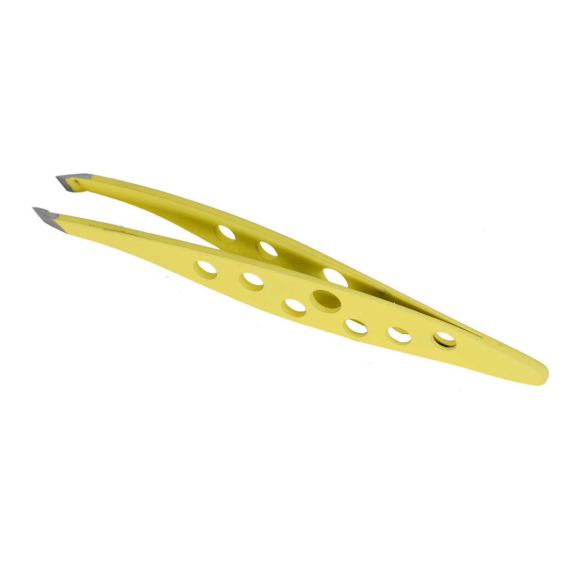 Haoweida Yellow Tweezers - Surgical Tweezers for Ingrown Hair - Professional Stainless Steel Slant Tip Tweezers - Best for Eyebrow Hair, Facial Hair Removal