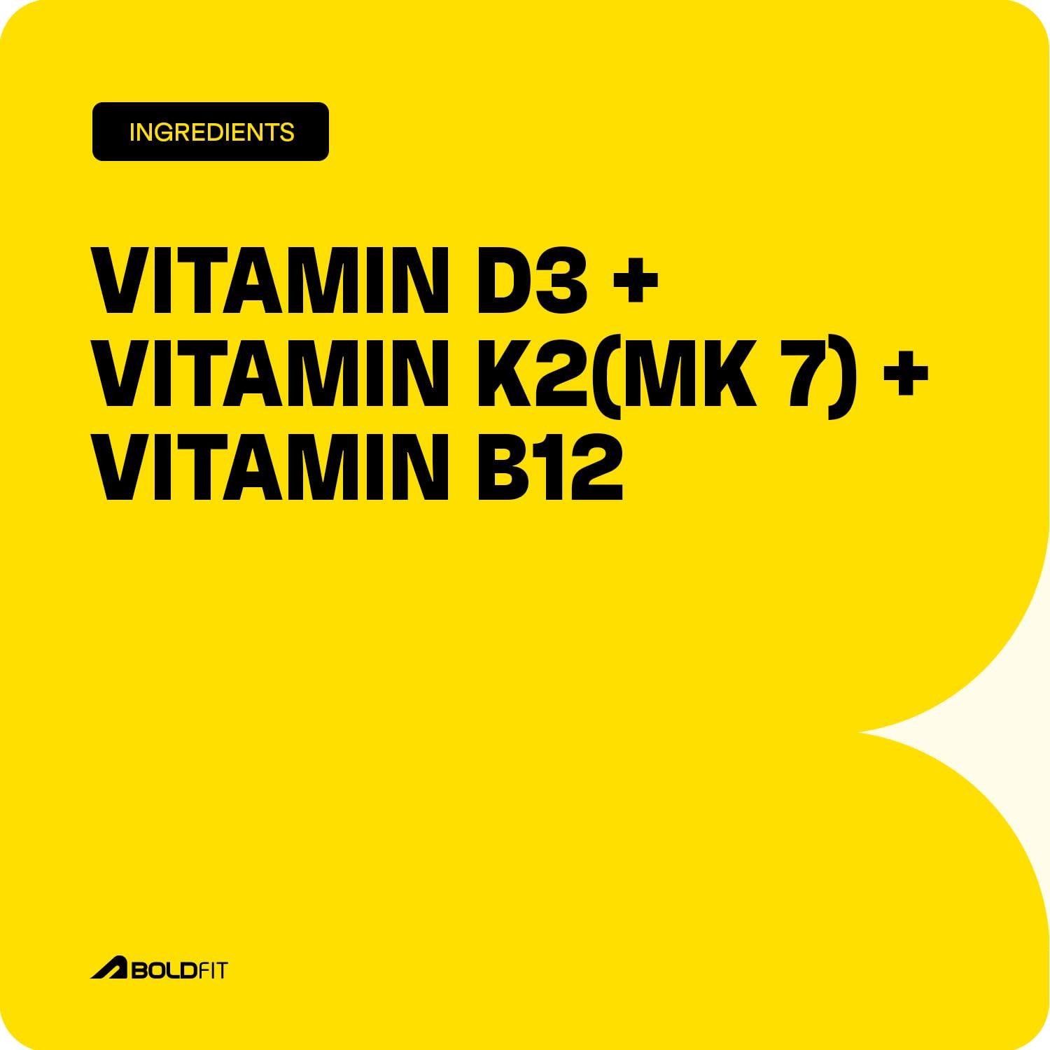Boldfit Boldfit Vitamin D Supplement Vitamin D3 K2 MK7 & Vitamin B12 Supplement for Men & Women Energy Support, Bone Health, Immune Support, Daily Vitamin D Supplement for Wellness -120 Veg Tablets