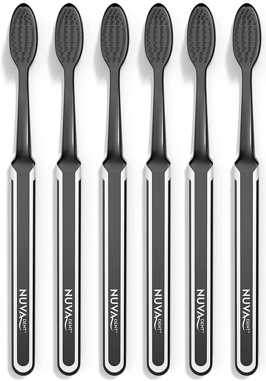 Nuva Dent NUVA DENT Charcoal Toothbrushes - Charcoal Toothbrush Soft, Activated Charcoal Toothbrush Super Soft, Toothbrush Charcoal, Teeth Whitening Charcoal Tooth Brush - Adults & Kids - 6 pc, Extra Gentle