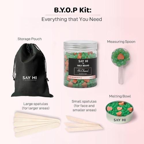 Say Hi Say Hi to Brazilian Wax Beans | Facial Hair Removal, Bikini, Underarms | Stripless, Painless Liposuble Katori Wax Kit for Normal Skin Type (130 grams)