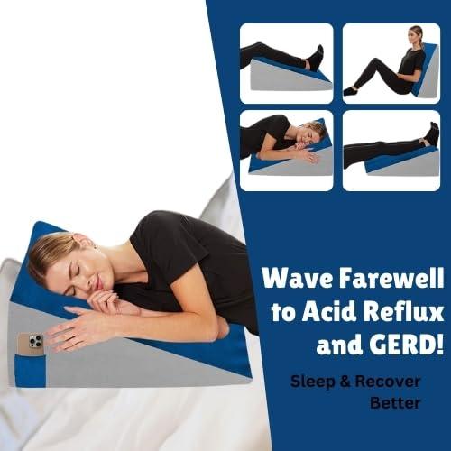 BLISSCLOUD BLISSCLOUD Bed Wedge Pillow with Memory Foam, Orthopedic Back Support Cushion for Acid Reflux, GERD, Snoring, Post Surgery, Pregnancy, Elevated Sleeping, for Pain Relief and Comfort, Blue & Grey
