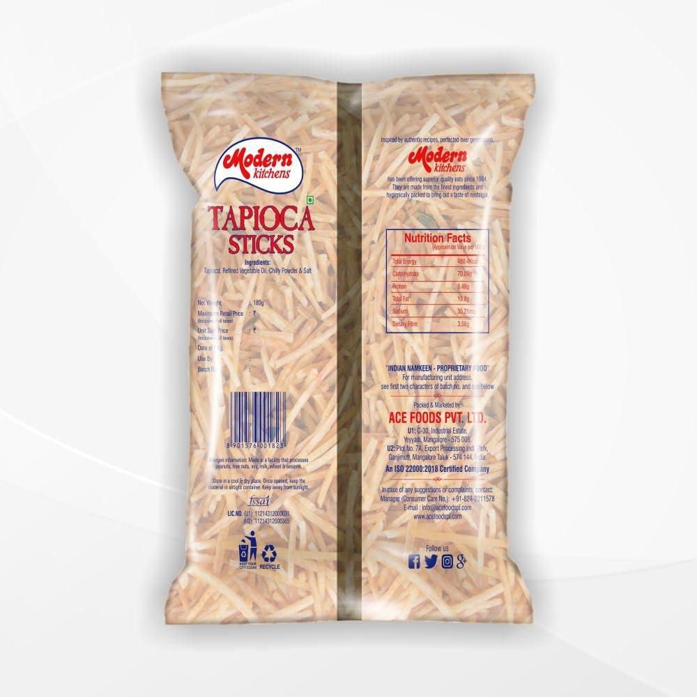 Modern Kitchens Modern Kitchens Spicy Tapioca Sticks/Kappa Kolli Chips Combo Pack | 100% Vegan Namkeen Snacks | Fresh, Crunchy & Tasty | No Preservatives & No Artificial Flavour & Colour - 720gm (Pack Of 4)