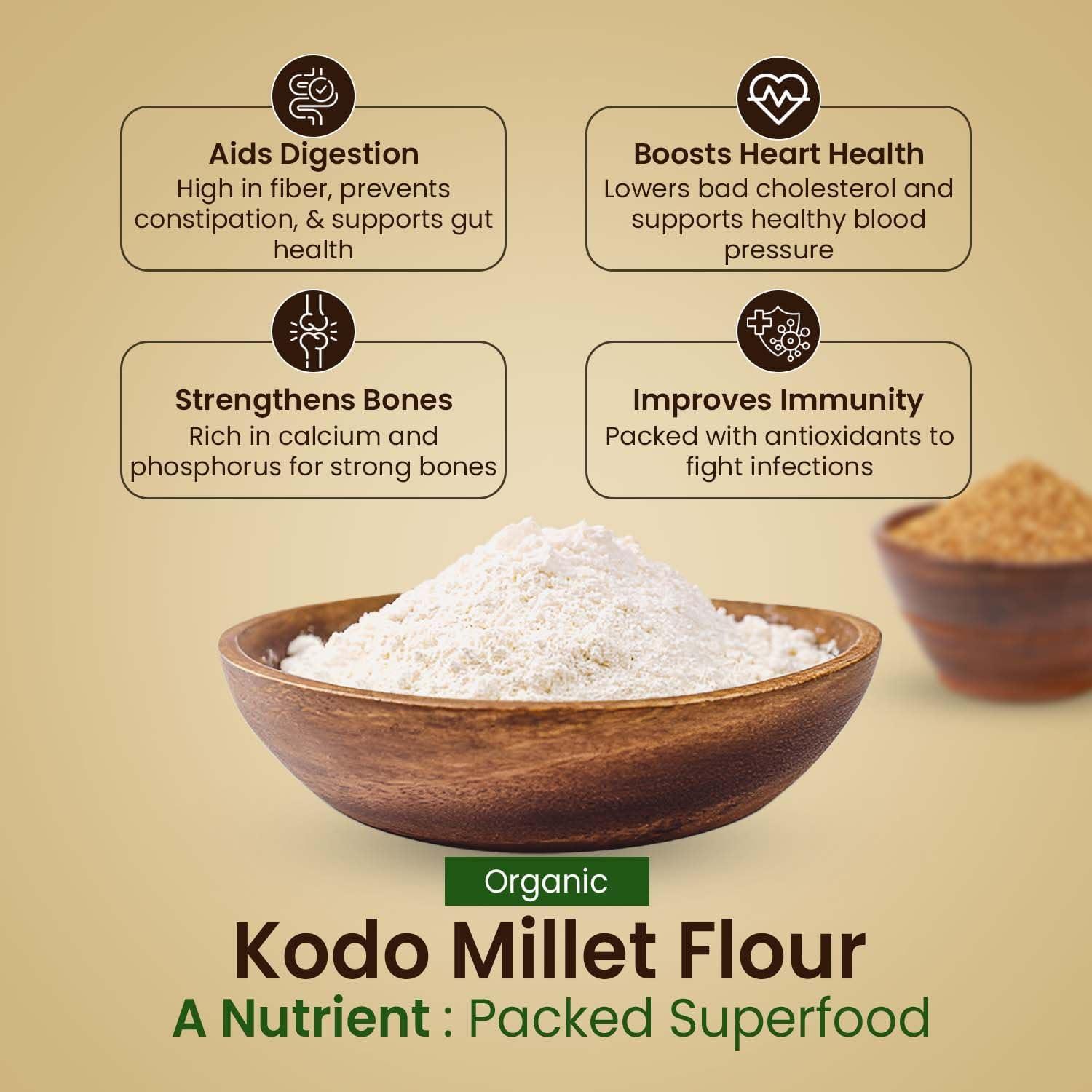 Pure Tree Pure Tree Certified Organic Kodo Millet Flour | 1900 g | Varagu Kodri Atta | Kodo Millet Arikelu Organic Millets | Cow Grass Gluten-Free Atta Kodra Millet | Unpolished Millets Flour Dehusked