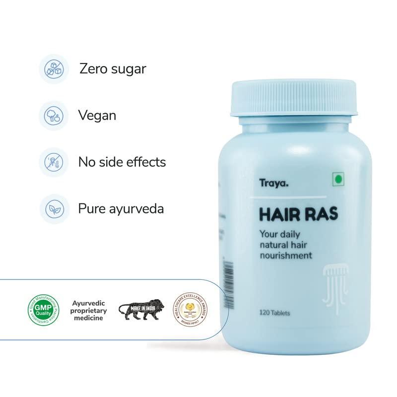 Traya Traya Hair Ras Tablets for Women & Men, Ayurvedic Hair Vitamin Tablets for Hair Fall Control and Growth, Contains Ashwagandha, Bhringraj, Shatavari (120 Tablets)