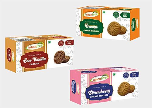 wheafree Wheafree Gluten Free Cream Biscuits Combo 600g (Strawberry, Orange, Coco Vanilla) Certified Gluten Free (Pack of 3 * 200g Each)