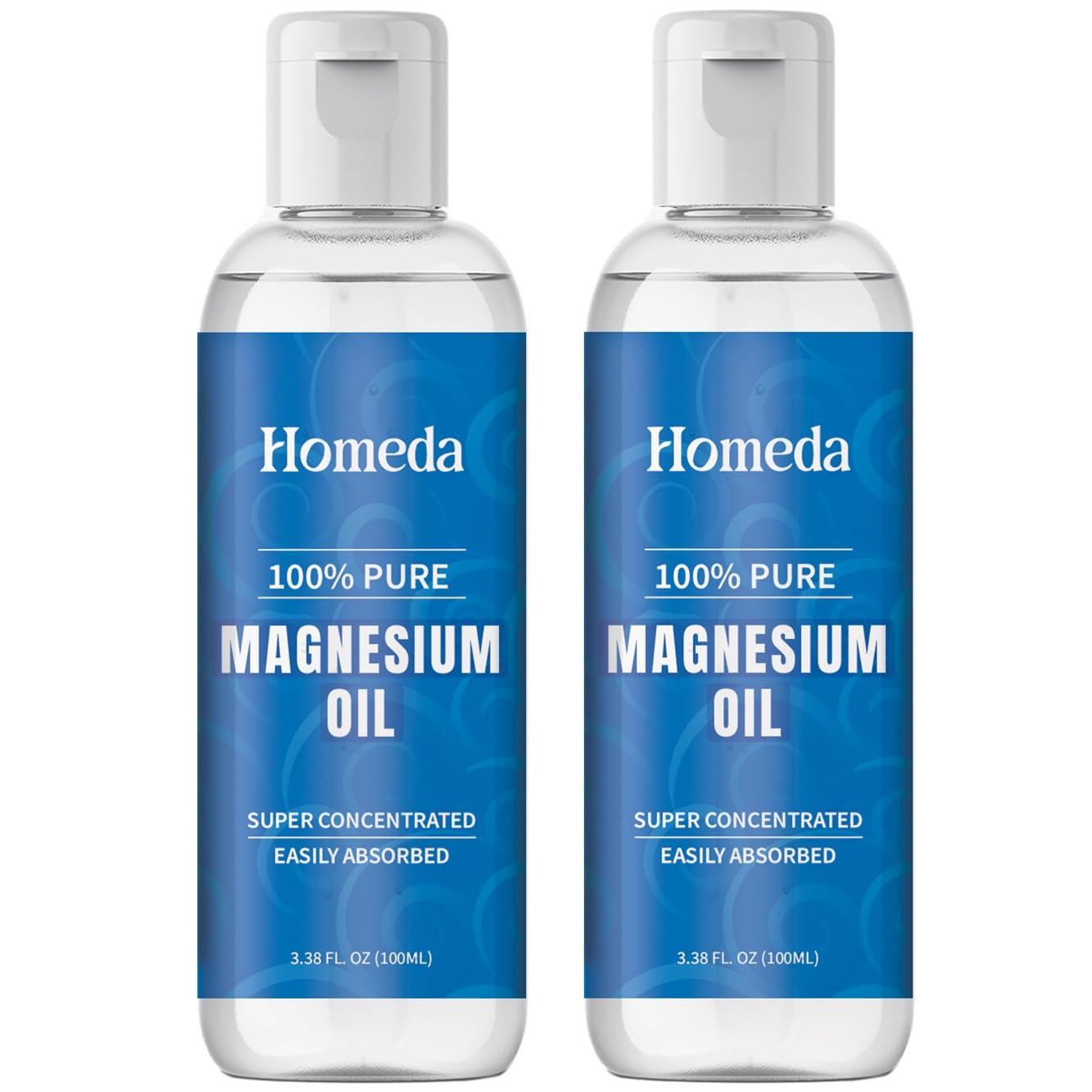 Homeda Homeda Magnesium Oil for Feet - Pure Magnesium Spray for Feet (200 ml), Topical Magnesium Lotion for Sleep, Magnesium Chloride Oil Spray, Macgesia oil 200ml Oil for Pain Relief (Pack of 2)